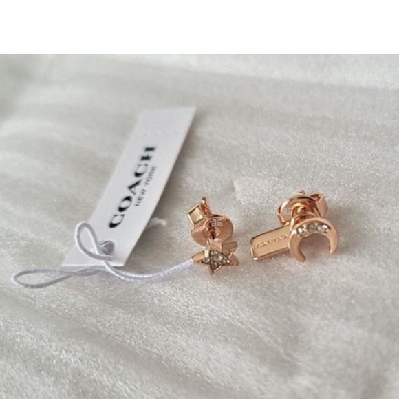 NWT Host Pick COACH Moon & Star Mismatched Stud Earrings Rose Gold - Picture 4 of 10